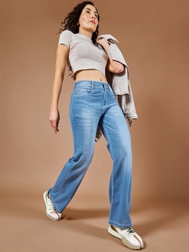 Dolce Crudo Women's Skinny High Rise Ice Wash Clean Look Cropped Solid Stretchable Denim Jeans