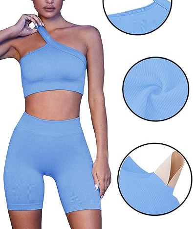 Workout Sets for Women 2 Piece Seamless Sexy One Shoulder Sport Bra High Waist Shorts GMY Yoga Two Piece Outfits