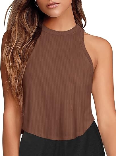 Womens Crop Tops Sleeveless Workout Tops Halter Neck Flowy Athletic Shirts Cropped Tank Muscle Tank