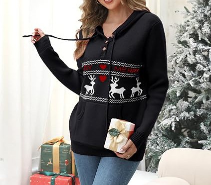 Fall Womens Oversized Hoodies Knit V Neck Sweaters Fashion Casual Pullover Tops